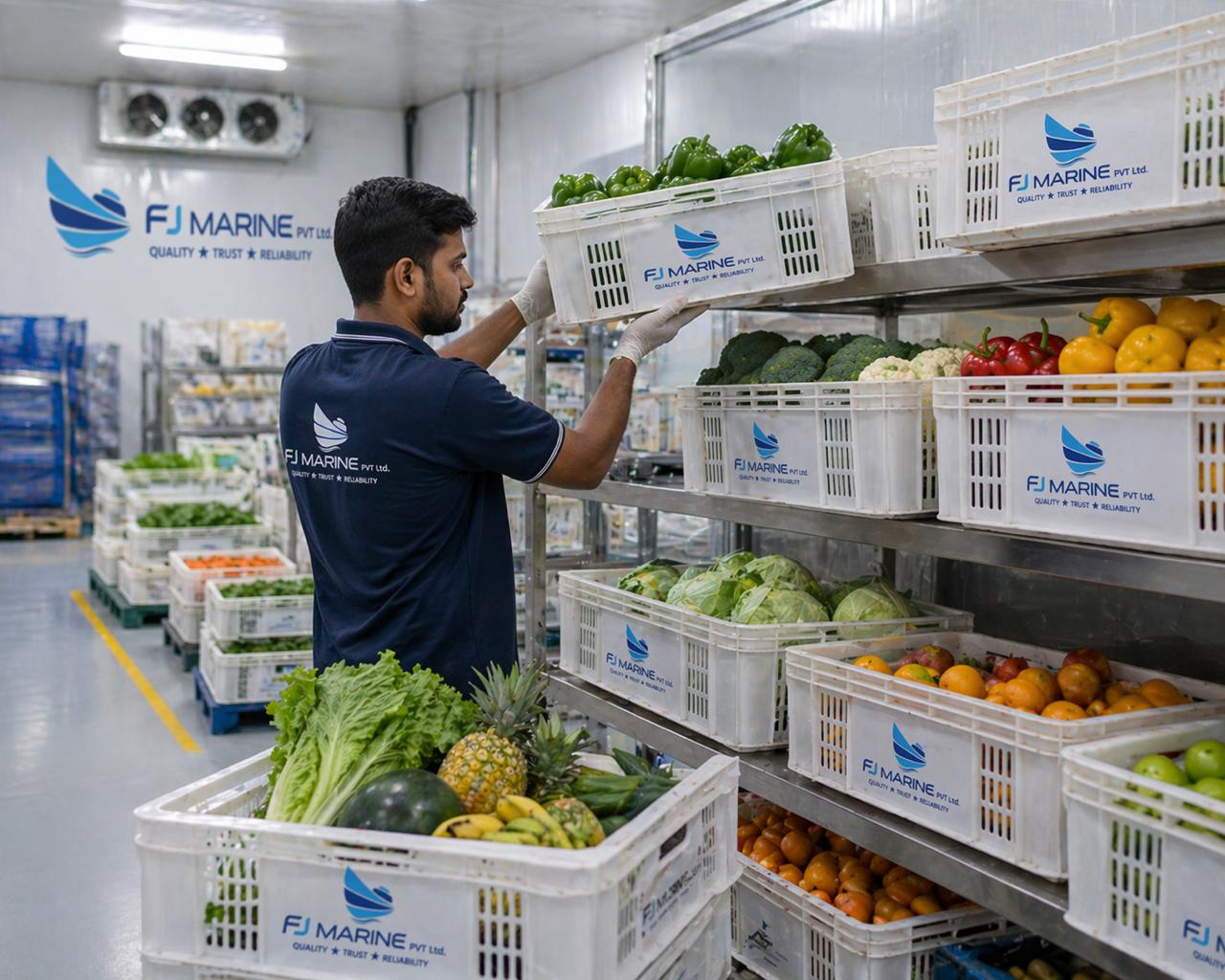 Fresh fruits and provisions being prepared and supplied to a vessel by FJ Marine team